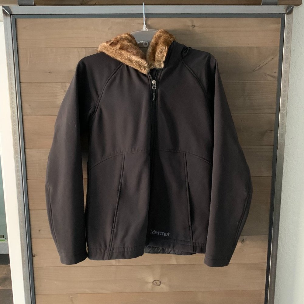 Marmot Jacket with Faux Faur Lined Hood, Black